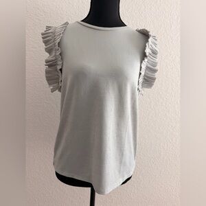 ZARA Light Gray Ruffle Sleeveless Blouse | Boho Chic Flowy Top
